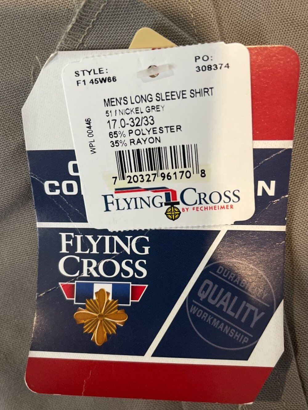 NWT Flying Cross Men's Deluxe Long Sleeve Shirt 17.0-32/33 Nickel Grey 45W66 - Picture 2 of 3
